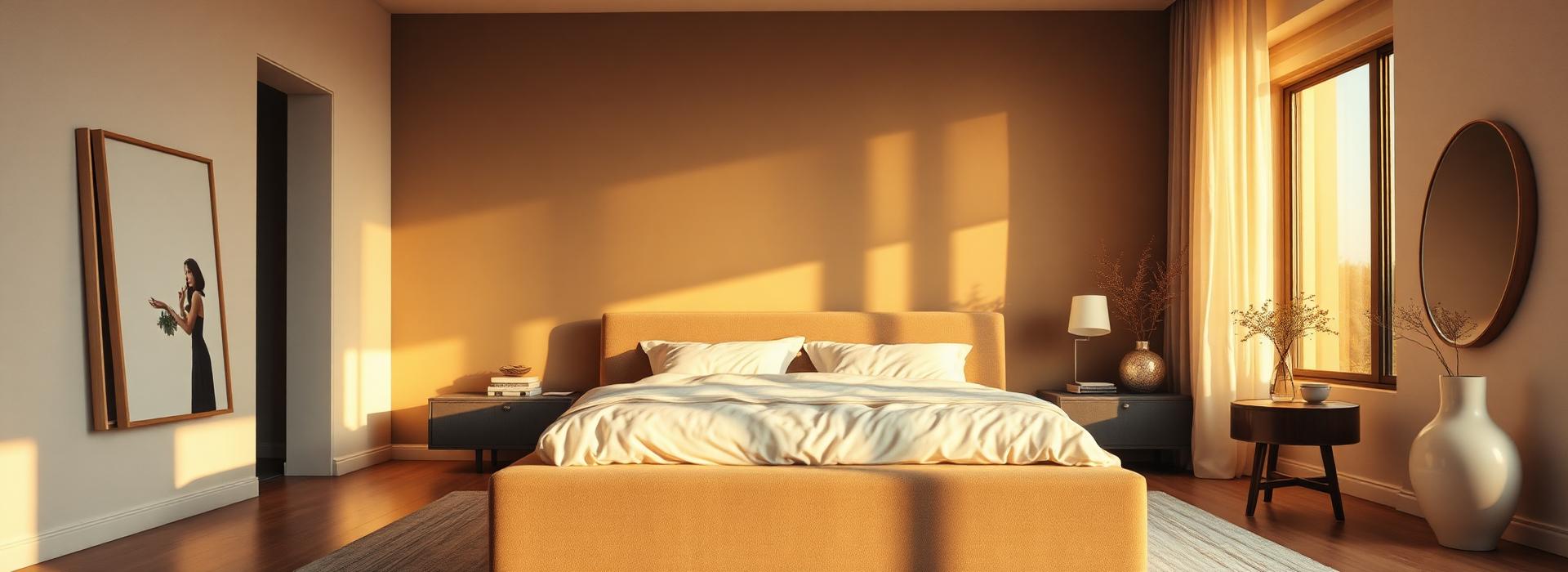Quarto com cama box estofada e roupa de cama branca